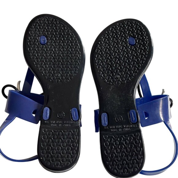 Tahari Womens Size 6 Blue & Black Jelly Sandals With Silver Bow Strap Detail - Picture 4 of 9
